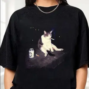 FUNNY SMOKING CAT MEME Shirt | Cigarette Cat Shirt, Gen Z Joke Shirt, Stupid Brainrot Gift, Cat Lover Gift, Funny Kitty Tee, Cool Cat Shirt