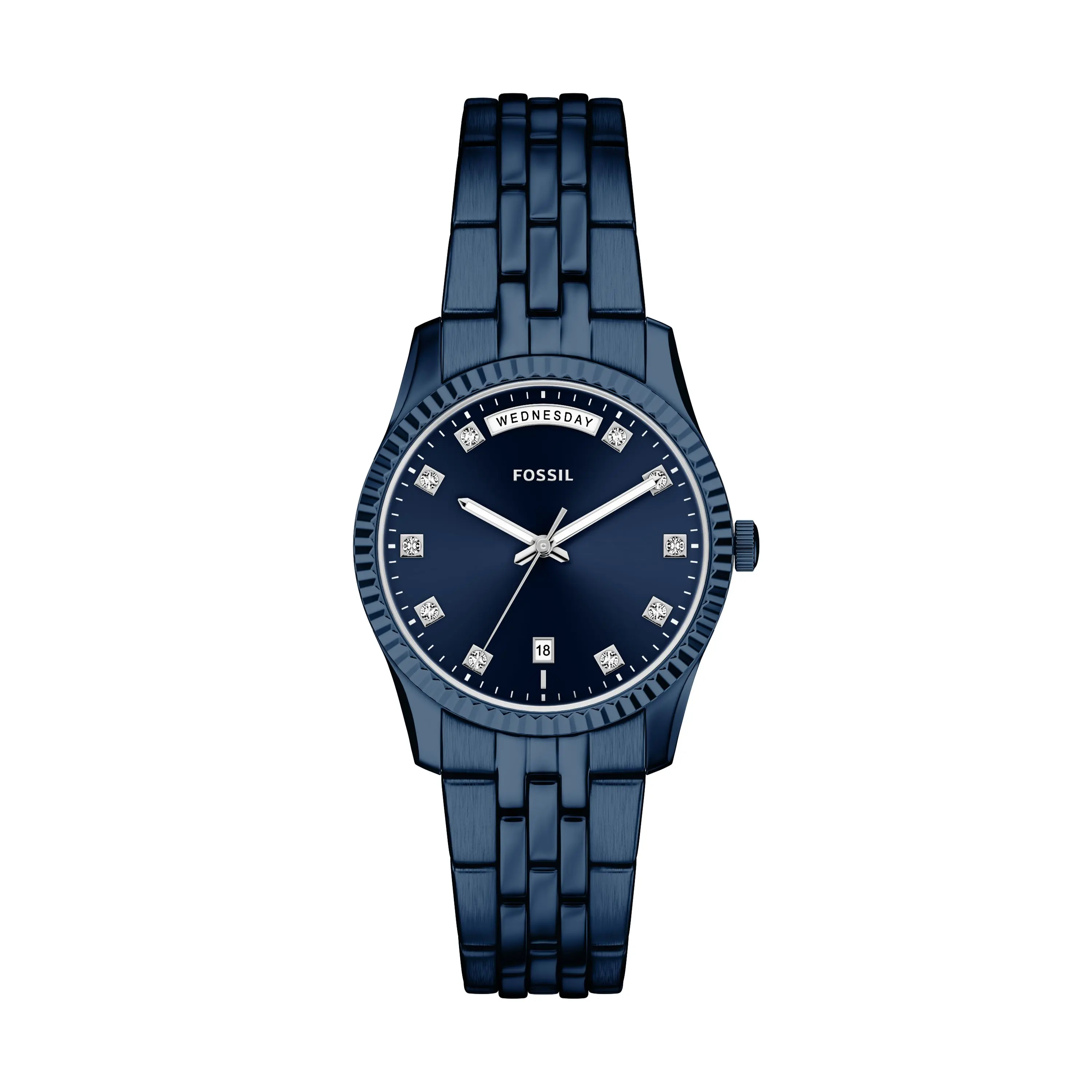 Fossil Women's Scarlette 34mm Day-Date Navy Stainless Steel Watch