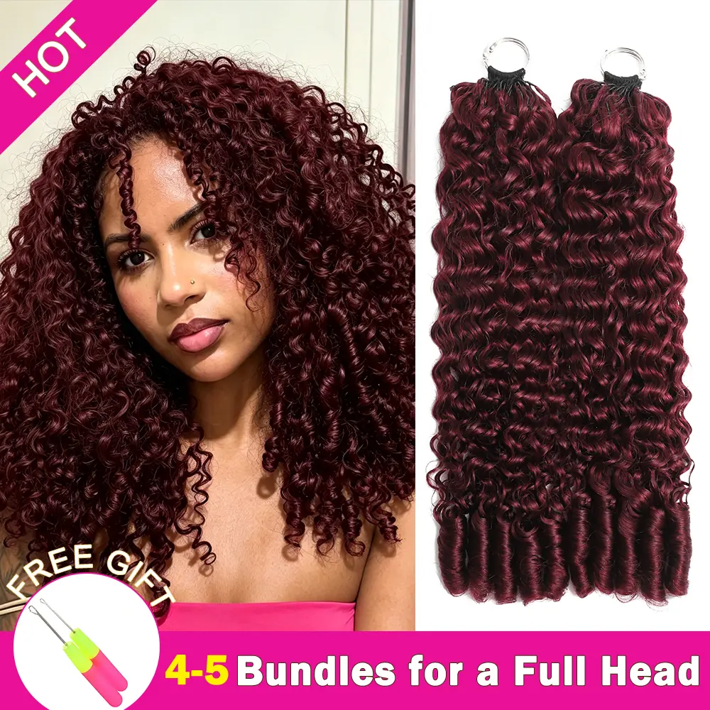 【New Color】Asakiss 99J Burgundy Crochet Human Hair Bundles Burmese Curly #4 Chocalate Brown Crochet Hair for Miracle Knots Pre-Separated 50g/Pack 40 Strands/Pack Time-Saving Hair 4-5 Packs for Full Head Protective Hairstyles