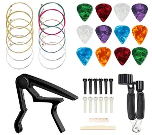 Acoustic Guitar Accessories Kit,Guitar Tool Changing Kit Including Acoustic Strings, Picks, Capo, Bridge Pins, Bridge Saddle Nut and 3 in 1 guitar string winder cutter and pin puller.