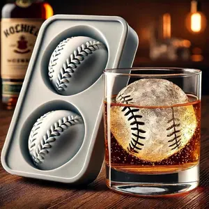 Baseball Ice Cube Silicone Molds for whiskey, Spherical Ice Cubes, 3D Fun Shapes Ice Baseball Maker Silicone Mold, Easy to Fill & Release, for Drinks, coffee, beer, whiskey