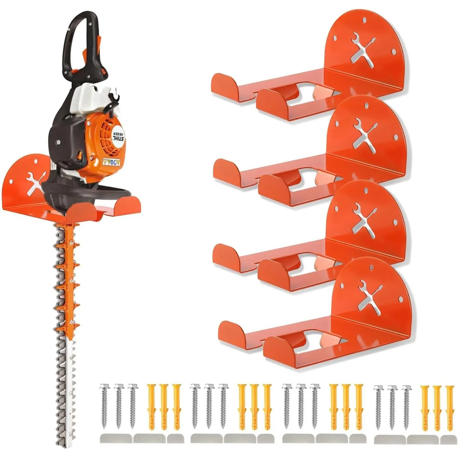 Upgraded Trimmer Rack Wall Mount - 8" Heavy Duty Weed Eater Hanger for Garage Wall Bracket, Garden Power Tool Holder Organizer Hooks for Grass Trimmer, Hedge Trimmer, Leaf Blower and Chainsaw, 2 Pack