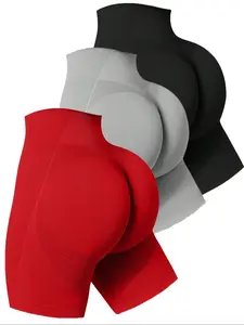 3 Piece Women's Casual Solid Color Yoga Shorts Set, Training Cycling Shorts, Stretchy Breathable Fitting Sporty Leggings for All Seasons, Ideal for Fitness and Exercise