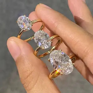 Women's 8 Carat Oval Shape 3A Sparkling Stone Cubic Zirconia Engagement Ring, Minimalist Luxury Wedding Band, Fashion Daily Wear Costume Jewelry