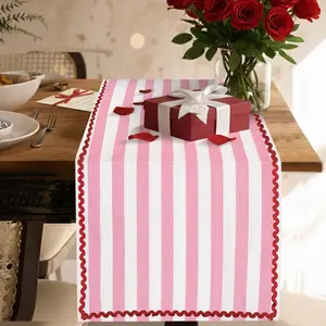 Folkulture Table Runner 90 inches Long| Vertical Striped White & Pink Table Runner for Dining Room| 100% Cotton, Machine Washable, Farmhouse Table Runner for Hannah Montana Party Decorations