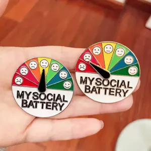 Social Energy Sliding Pins Set, Creative Feeling Expression Management Rotating Badges, Weekly Mood Indicators for Introverts, Fun Interactive Emotion Pins