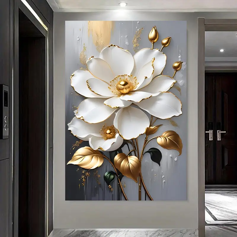 Unframed Style Modern Abstract Flower Art Print - 24x36 Inch Hangable Artistic Waterproof Poster with Plaid Box, Modern Home Decor for Living Room Wall Decoration, Home Supplies