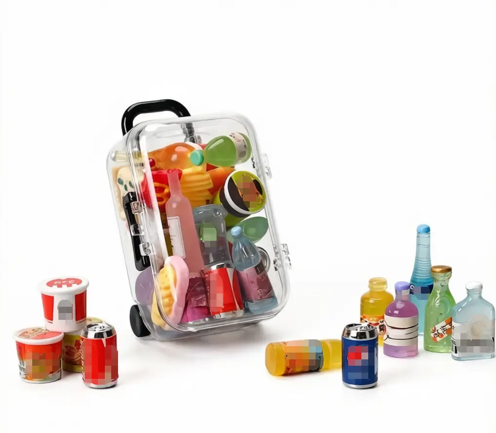 Unisex Mini Suitcase & 10 Mini Wine Bottles Miniature Playset, Realistic Play Props for Wine and Cake Models, Versatile Tea Party Accessory for Children’s Imaginative Adventures