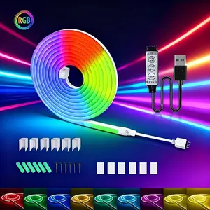 5v LED Neon Light Strip, Flexible RGB Neon Lights, Adjustable Brightness, Multicolor String Lights, TV Backlight, Vanity, Cabinet, Christmas Decor, RGB Backlit, Vibrant RGB Lighting