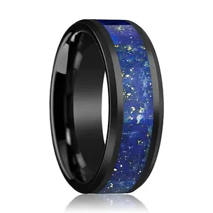 CAELAN Black Ceramic Ring with Blue Lapis Inlay