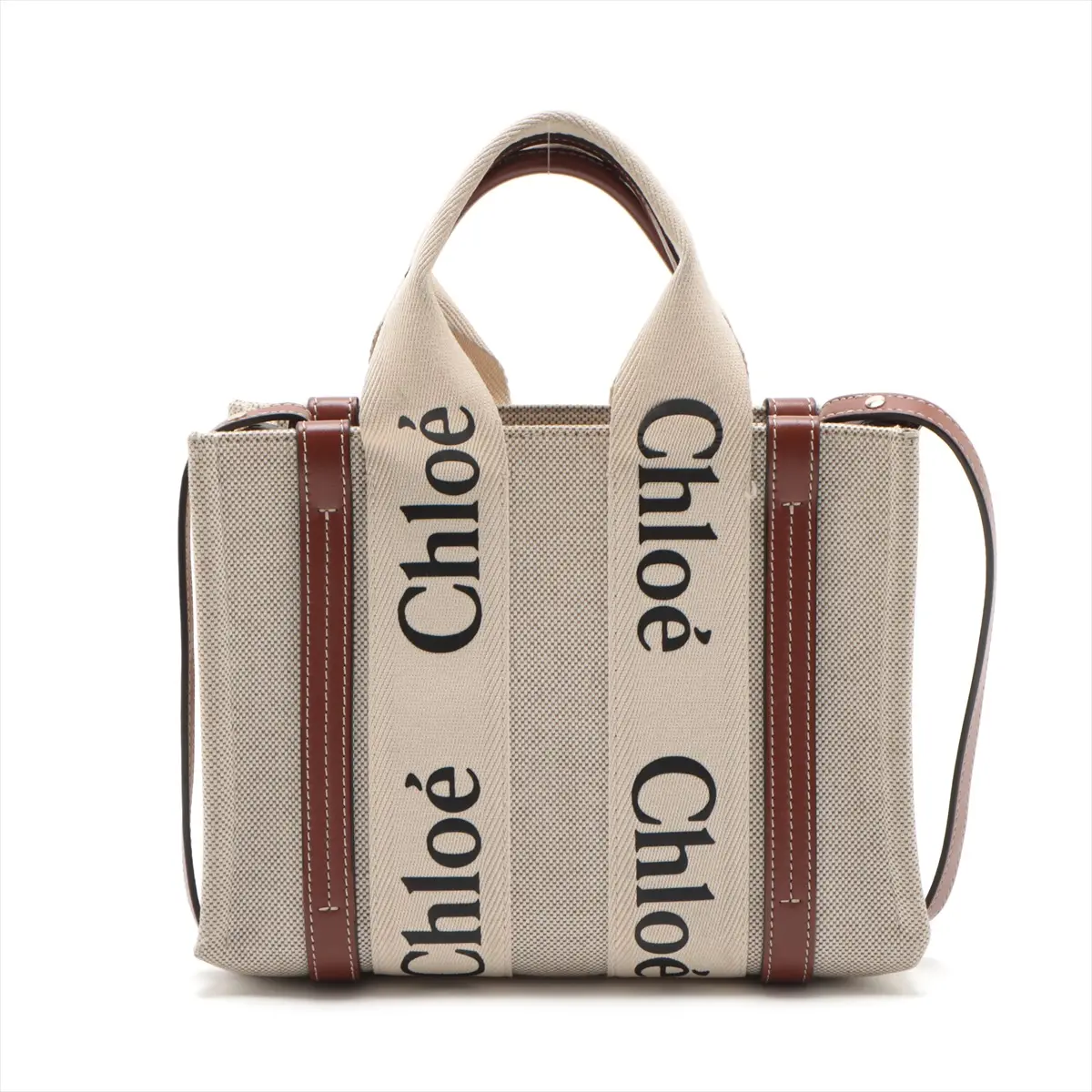 Pre-owned Chloé Canvas-Leather Handle Bags Chloe Woody Small Canvas & Leather 2 Way Handbag Beige #2477