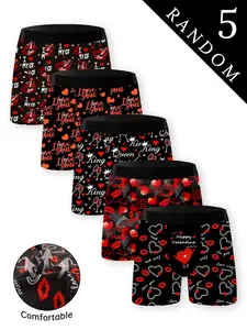 Men's Valentine's Day Heart Pattern Underwear Set, Heart Print Boxers, Breathable High Elasticity Boxer Briefs, Casual Fitted Innerwear for All Seasons