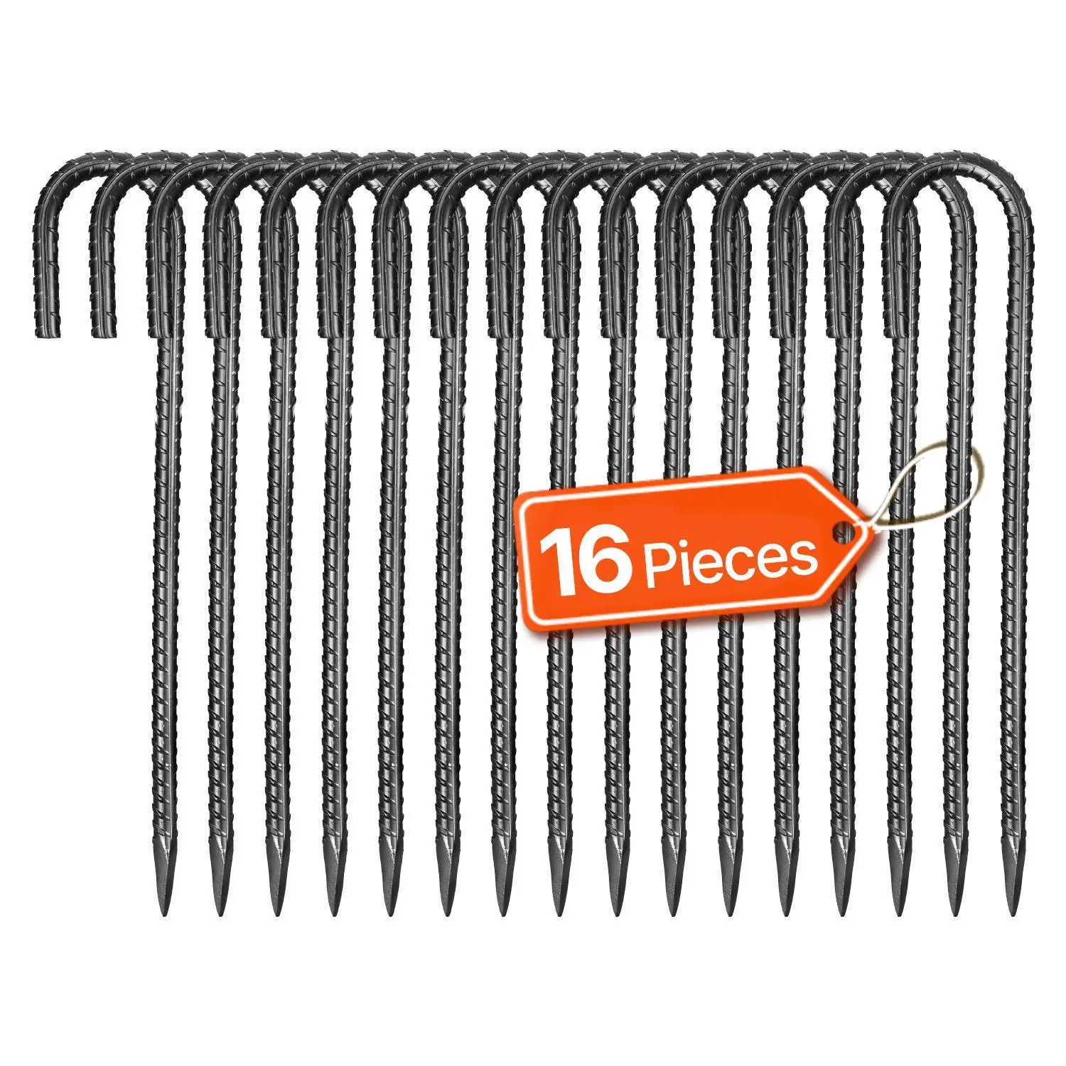 VEVOR 16-Pack 12-in Heavy-Duty Galvanized Steel Metal J Hook Ground Anchors, Rust-Resistant Chisel Point End for Tents, Fences on Hard Surfaces#BacktoSchool