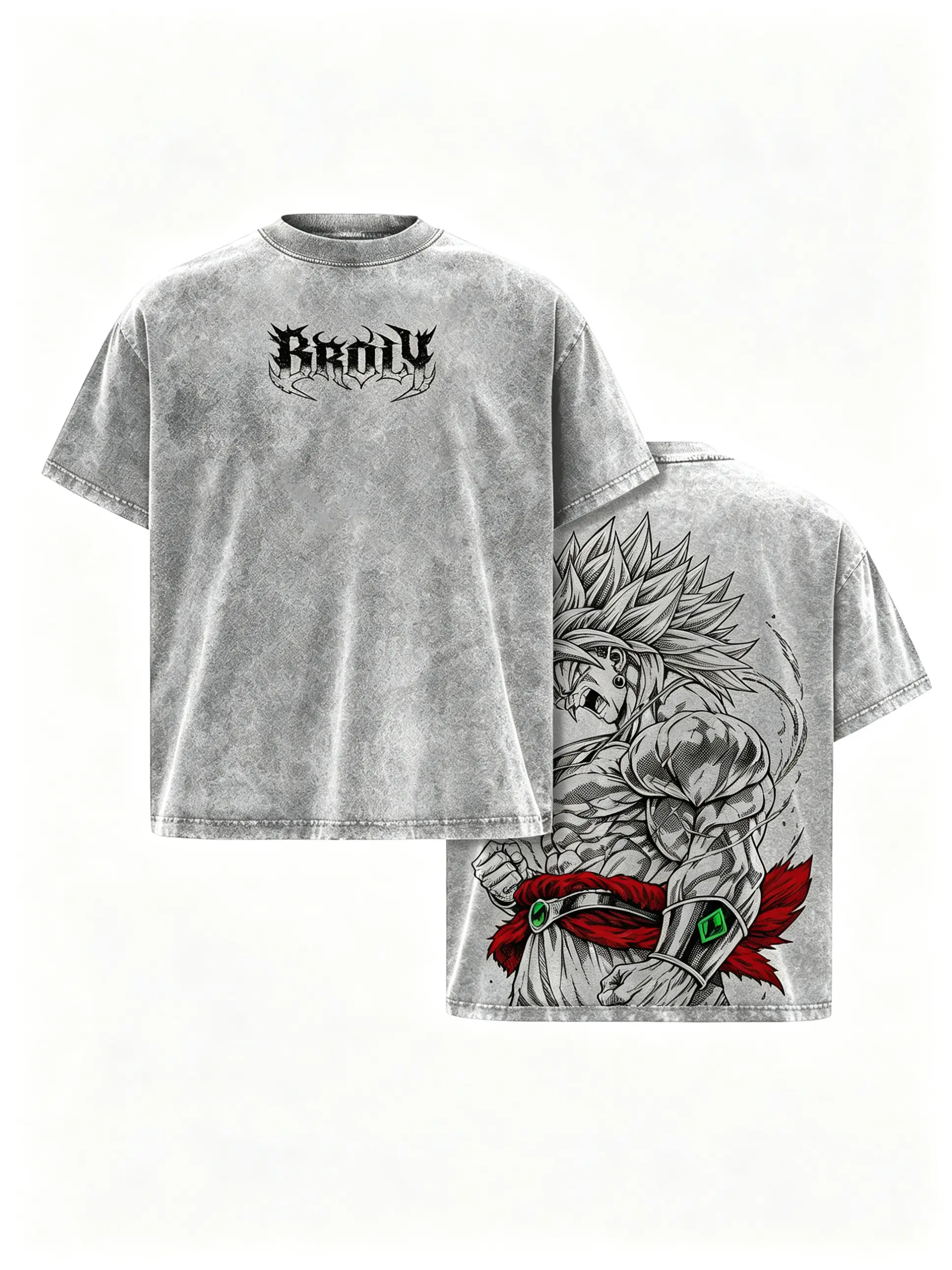 Men's DBZ Broly Legendary Vintage Washed Oversized Relaxed Fit Graphic T-Shirt - Heavyweight Cotton Unisex Crewneck, Bold Anime Art, Casual Menswear, Stylish Short Sleeve Streetwear Apparel, Double Printed Top for Anime Fans, Soft, 2X, Tshirt, Easy Style,
