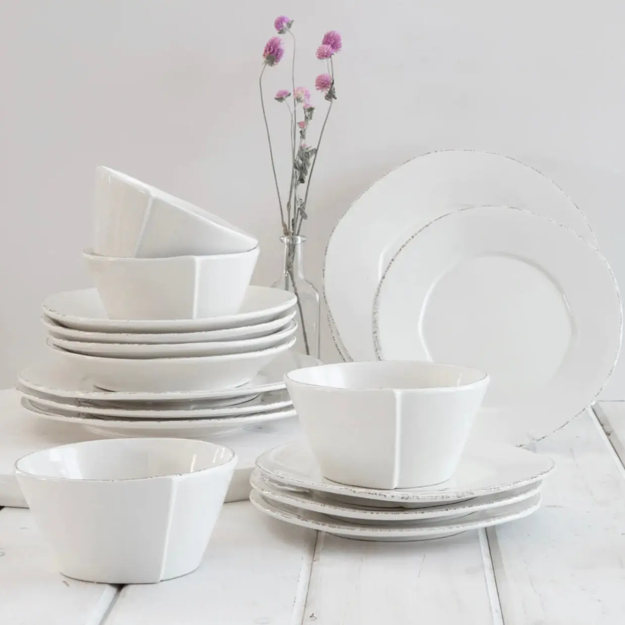 Vietri Lastra White 16 Piece Dinnerware Set ~ Handcrafted Italian Stoneware