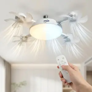 MREGB 2026 New E27 Socket Ceiling Fan Light - 2-in-1 Silent LED Fan with Remote Control, Energy-Saving Cooling & Lighting Combo for Home Bedroom
