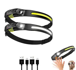 Rechargeable Headlamp, Portable Recharge Headlamp, Waterproof LED light, Motion Sensor Rechargeable 230°Wide Head Lamp, Headlight for Outdoor Fishing, Hiking, Camping, Cycling, A Gifts Idea For Men Women, Camping Accessories