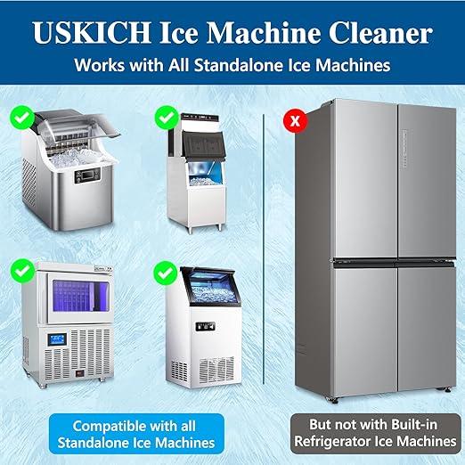 New packaging ice machine cleaner and descaler, 6 pieces, upgraded formula, suitable for household ice machine cleaning. Kitchen-safe descaling tablets, compatible with all types of household ice makers.