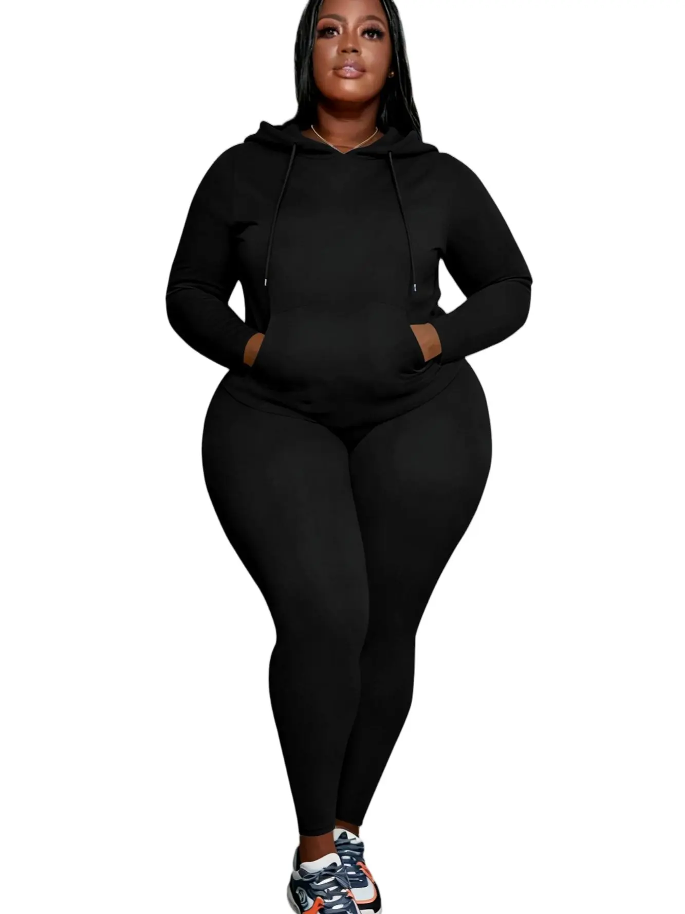 USBOUTIQUE CHIC Women’s 2026 Plus Size 2 Piece Tracksuit Long Sleeve Hoodie with Pocket & High Waist Skinny Leggings Loungewear Set