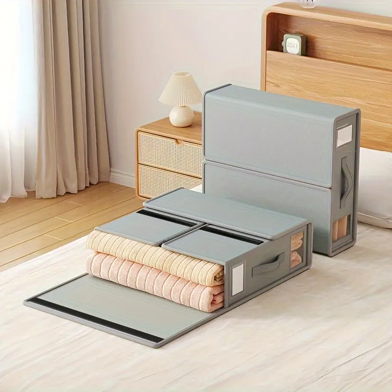 Home Clothing Storage Box Bed Sheet Set, Multi-Functional Foldable Household Organizer with Window, Zipper Fly Closure, Living Room Use, Folding Storage Bins, Folding Storage Boxes