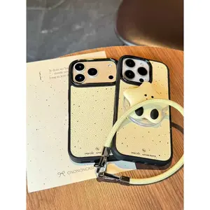 For iphone 17Promax Beige Star Pop Socket Case with Yellow Lanyard Protective Cover for iPhone 16/15/14