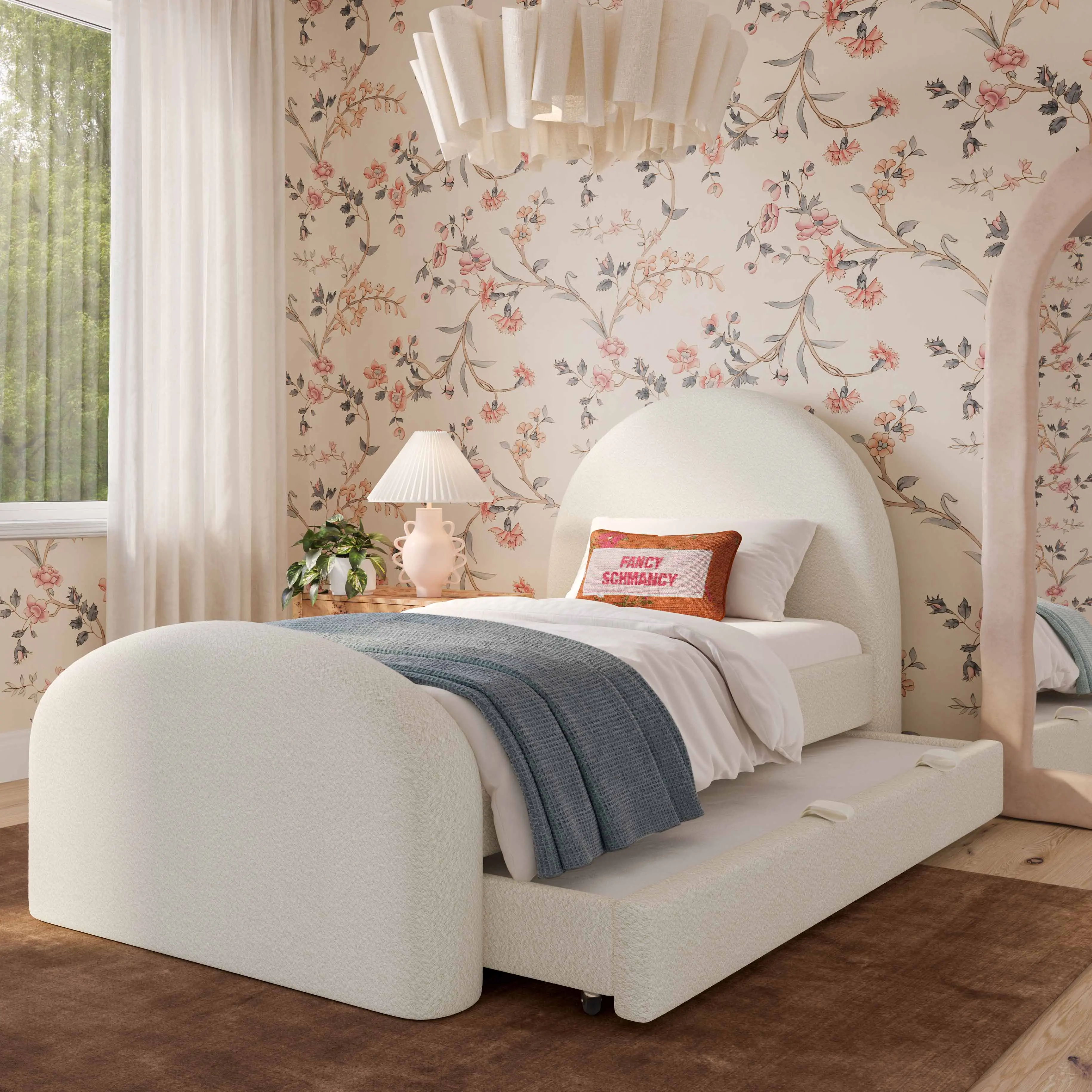 Moon Cream Boucle Twin Trundle Bed