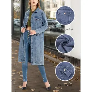 Women’s Oversized Denim Jacket with Loose Pockets, Full Sleeves, Lapel Collar, Streetwear Style, Long Length, Single-Breasted Closure, Spring/Autumn Casual Coat for Women