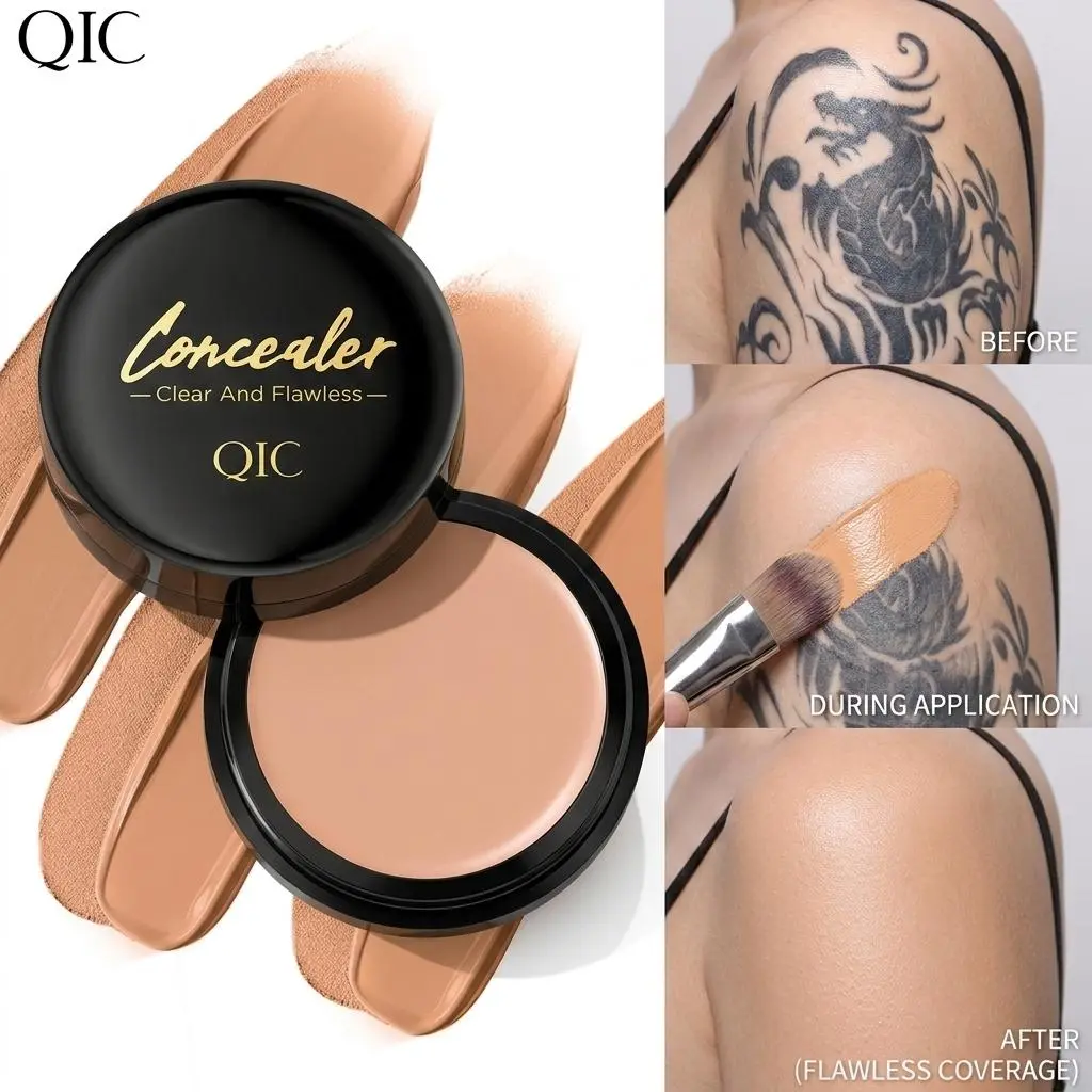 Full Coverage Tattoo Concealer Balm, Waterproof Non-Transferable Matte Body Makeup Cover Up Cream for Scars & Birthmarks, No-Cake Lightweight Quick-Drying Long-Lasting Face Concealer Pot, 3 Shades Seamless Skin Tone Matching backtoschool