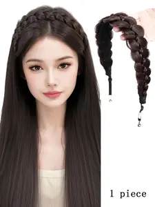 Magnetic Non Slip Fishtail Braided Headband Wig Velcro Headband Adjustable Elegant Braided Hairpiece Simple Hair Accessory for Party Holiday Vacation Daily Wear Women Hairband Headwrap