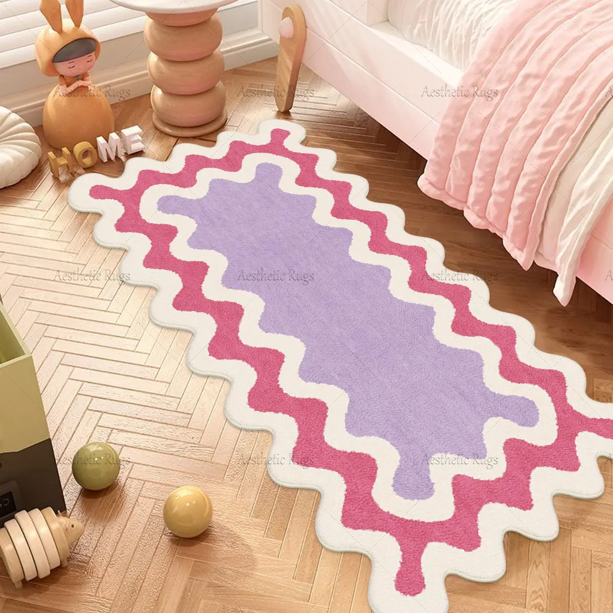 Colorful Wave Pattern Carpet, Soft Plush Rug for Bedroom Living Room Porch Bathroom Closet, Cute Style Long Strip Mat, Decorative Rugs Fluffy Rug, House Decor Rug