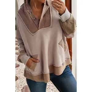 Oversized Waffle Patchwork Hoodie