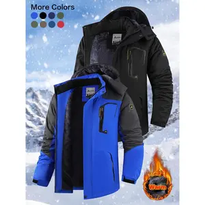 Men's winter outdoor wool lined thick hooded jacket, windproof, waterproof and warm multi pocket skiing jacket, suitable for outdoor activities, mountaineering and skiingRAIMENTRY