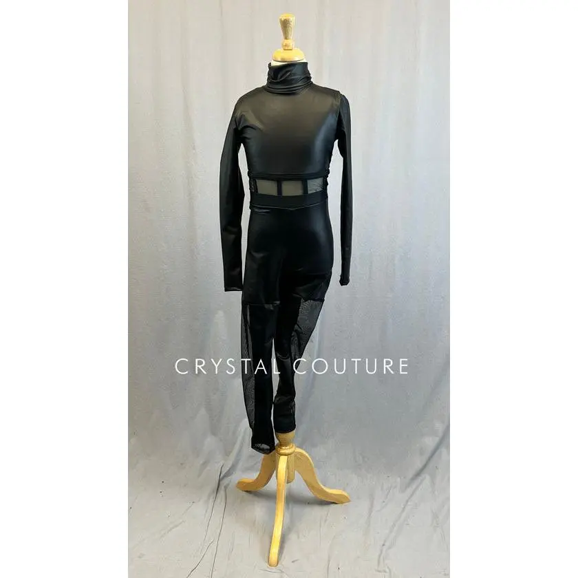 *Brand New* Custom Black Faux Leather Body Suit with Mesh Cutouts