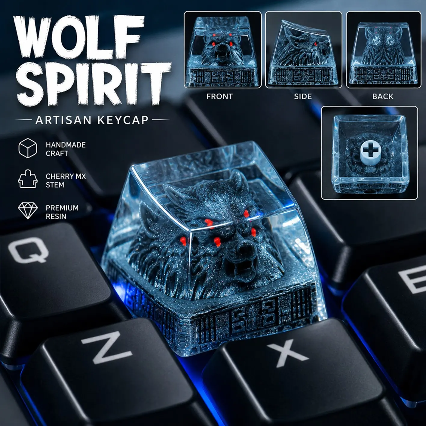 Artisan Keyboards Keycapswerewolft Wolf Spirit Premium Resin Escape Custom ESC 1U SA R1, Handmade Unique Craftsmanship for MX Switch Outline Design Mechanical Keyboards Keycap Cherry Mx Stem Handcrafted Quality