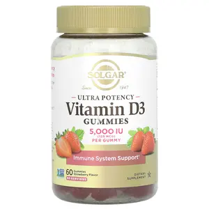 Solgar Ultra Potency Vitamin D3 Gummies, Strawberry, 125 mcg (5,000 IU), 60 Gummies