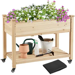 【Mother's Day Gift 】Yaheetech Raised Garden Bed Elevated Garden Bed with Wheels Fir Wood Planting Bed Wood Planter Box for Vegetables Flowers Herbs Gardening Tool ,Wood