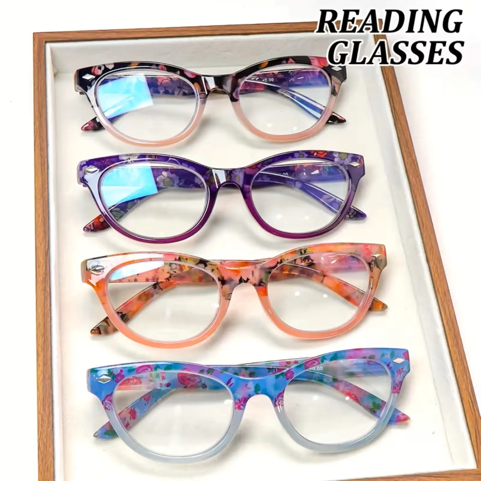 4 Pack Womens Reading Glasses Blue Light Blocking Spring Hinge HD Lenses Lightweight Computer Readers Eyeglasses Mix Color Daily High Quality Eyewear