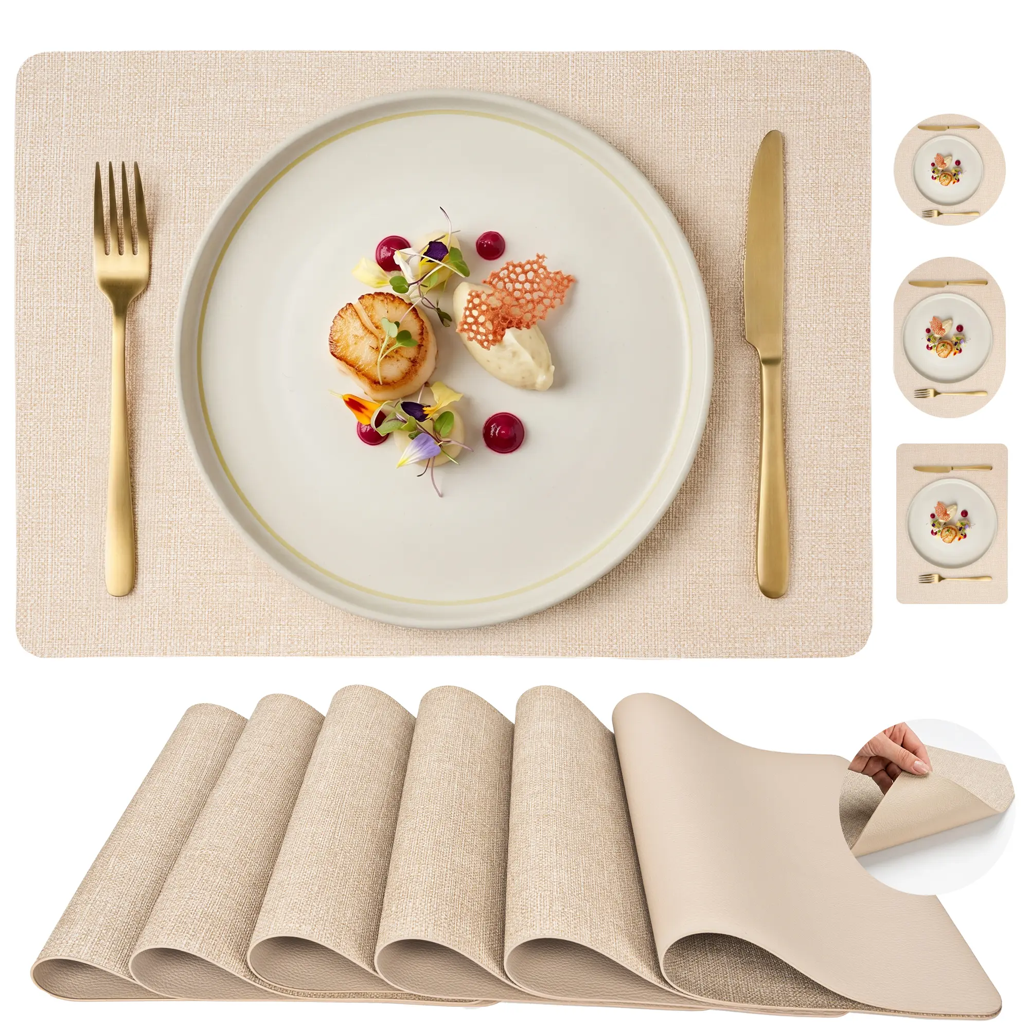[Rectangular/Round/Oval] Faux Leather Placemats Set (2/4/6 Pcs), 17x12in Aesthetic Home Tableware - Waterproof, Wipeable, Heat-Safe Mats, Hot Dish Safe, Non-Slip, Stain-Resistant for Dining Room Kitchen, Father's Day Gift