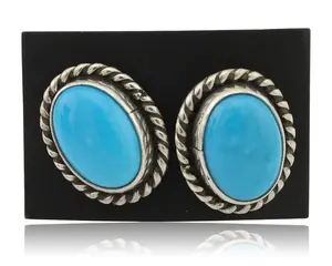 Navajo Cufflinks 925 Silver Native American Natural Turquoise C.80's