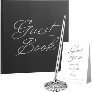 Wedding Guest Book with Pen and Table Cards, 9 x 9 Inch Guest Book Wedding Reception 50 Sheets Sign in Book Wedding Memory Book for Wedding Party Bridal or  Shower Guest Visitor (Elegant Style)
