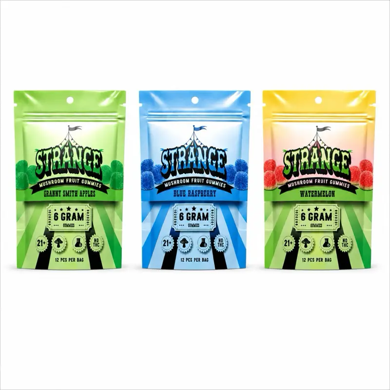 STRANGE 12 Count Fruit Micro Gummies, High Potency Plant-Based Mushroom Gummies, Soft Chewy Gummies, 100% Organic Ingredients, High-Quality Formula, Freshness-Sealed Packaging, Made in USA