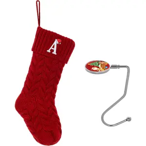 Personalized Custom Initial 18 Inches Knitted Christmas Stockings with Letter Monogram for Fireplace Hanging Kids Family Xmas Holiday Party Decoration (Red A)