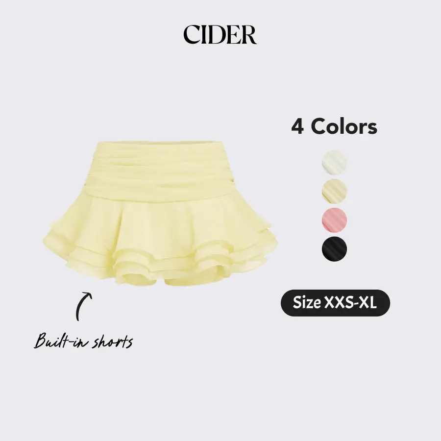 Cider Chiffon Low Rise Ruffle Hem Layered Mini Skort With Built-in Shorts Summer Vacation Womenswear