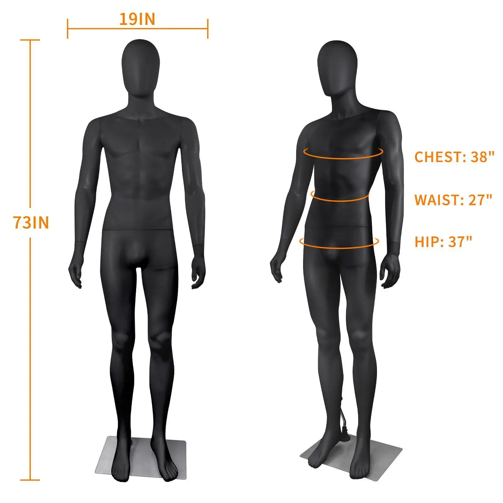 73-Inch Full Body Poseable Male Mannequin Dummy with Detachable Adjustable Design, Sturdy Metal Base & Lightweight PP Dress Form for Home Business & Small Closet Apparel Display (Home Decor Cardboard Cutout)