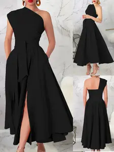 Elegant Long Dress for Women, Short Sleeve off Shoulder Design, Perfect for Parties, Gatherings, and Vacations, Womenswear