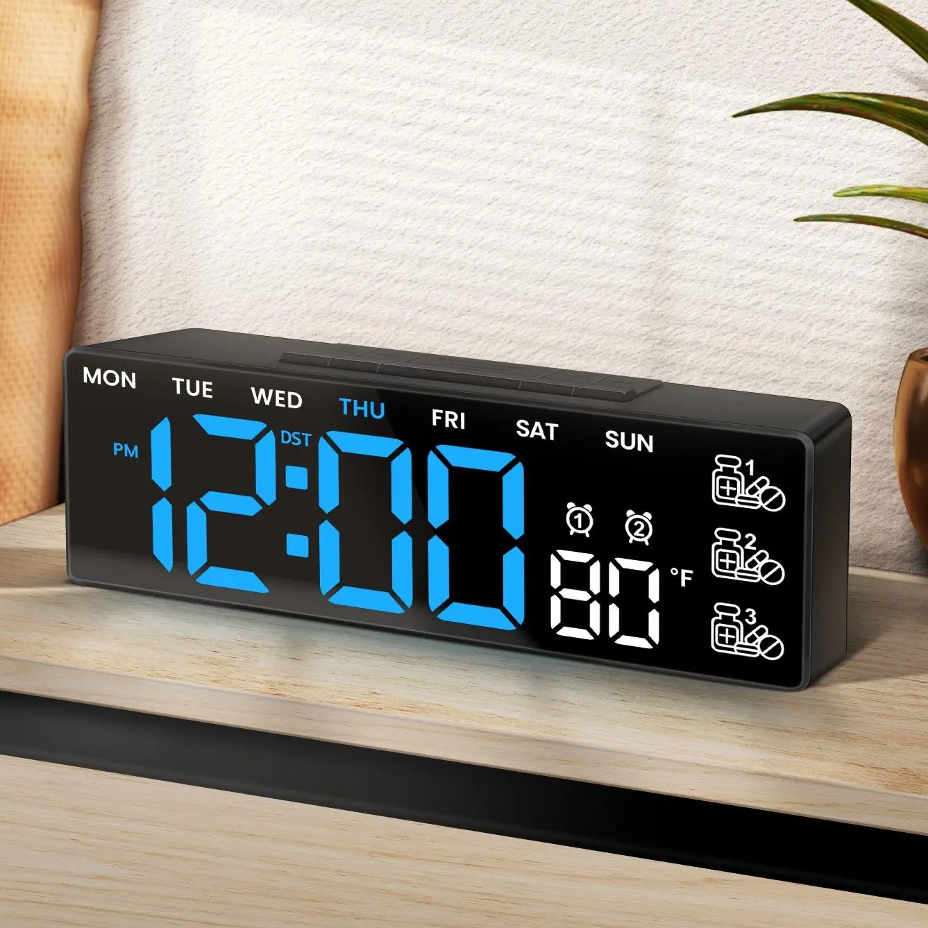 Table Clock with Day and Date for Elderly, 7" Large Display Digital Calendar Day Clock with 3 Custom Alarms and Medicine Reminders, Dual Alarms,Temperature,Auto DST, Dementia Alzheimers Clocks for Seniors,Birthday New Year Gifts for Grandma Grandpa, Home