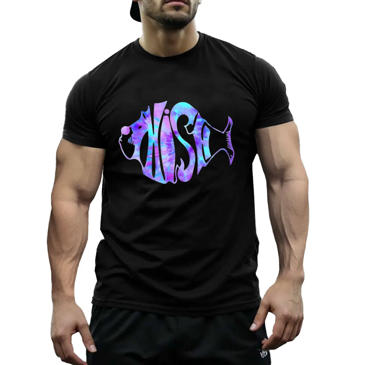 Men's Cotton Short-Sleeve Casual Top, Tie-Dye Fish Phish-Jam Graphic T-Shirt for Fishermen, Menswear Size S-3XL
