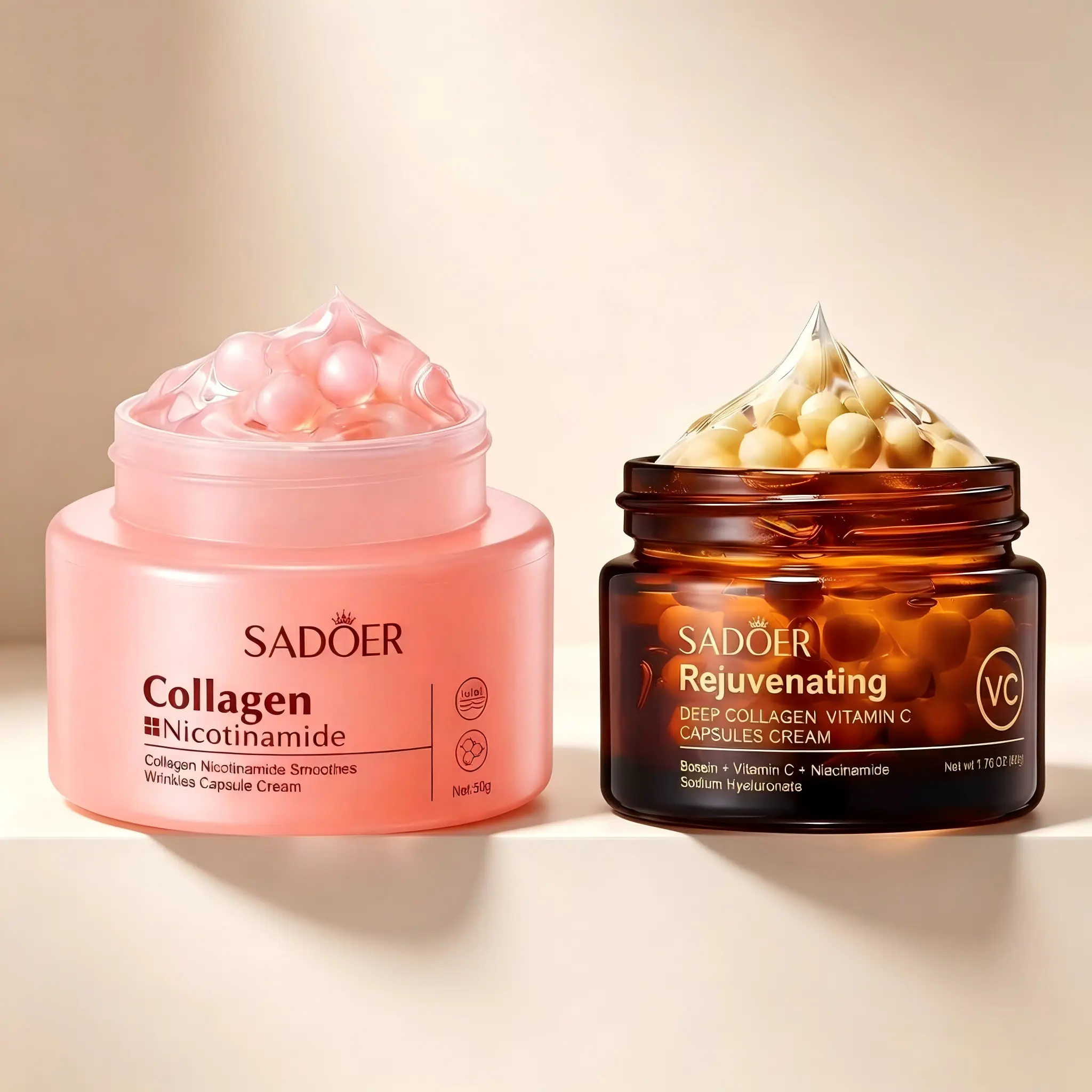 Collagen & Vitamin C Capsule Cream Bundle - Regular Edition Skincare Set with Hyaluronic Acid, Gentle Formula, Deep Moisturizing, Nourishing for Combination Skin Daily Use Elastic Skin Moisturize Moisture