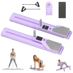 Portable Lightweight Purple Pilates Reformer Fitness Board Multifunctional Full Body Trainer With Resistance Bands Digital Timer Kcal Reps Display Indoor Home Workout Machine