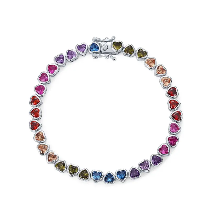Loveden Rainbow Heart Shaped Bracelet For Women in Silver Colorful Zircon Luxury Bracelet Birthday Valentines Day Gift